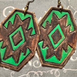 Shabby Leather Green and Black & Brown Earrings Handmade